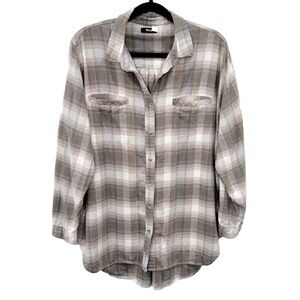 BDG Urban Outfitters Obie Oversized Flannel Button Down Gray Purple Blue Large